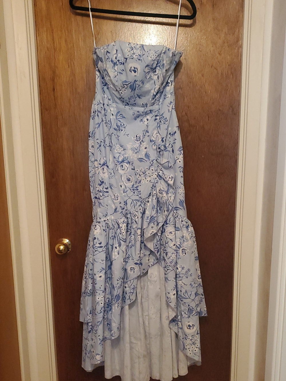 Fashion Nova Light Blue Floral High-Low Strapless Dress